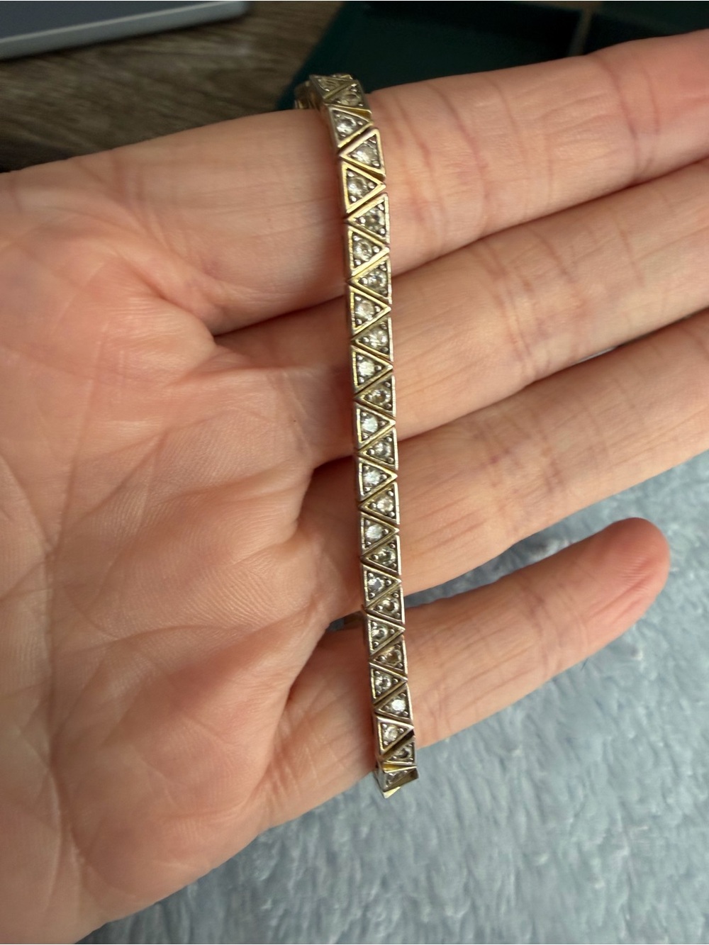 Gold-Tone Triangular Link Bracelet with Clear Accent Stones